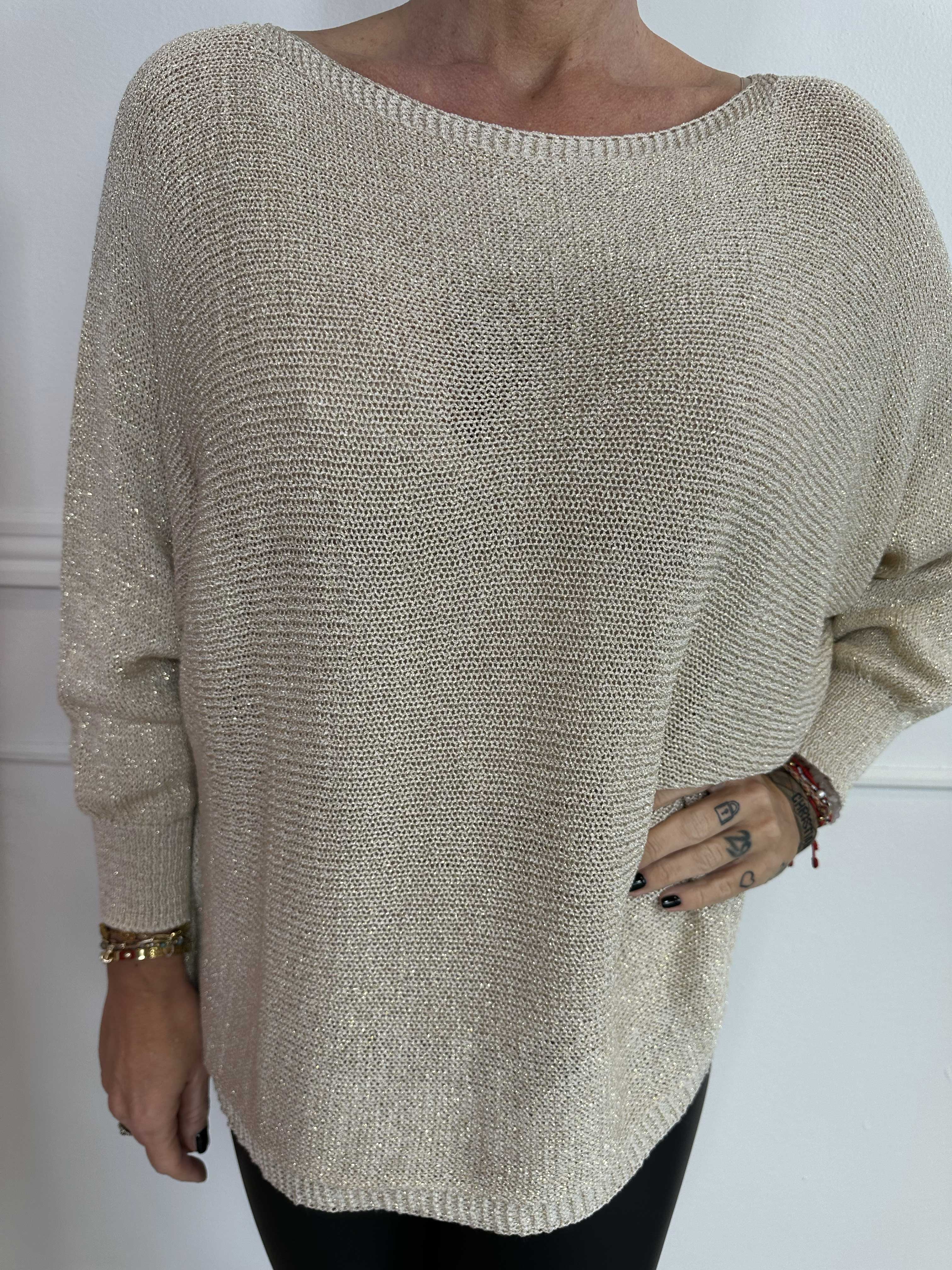 Paulina - Strikbluse med glimmertråde og sløjfe